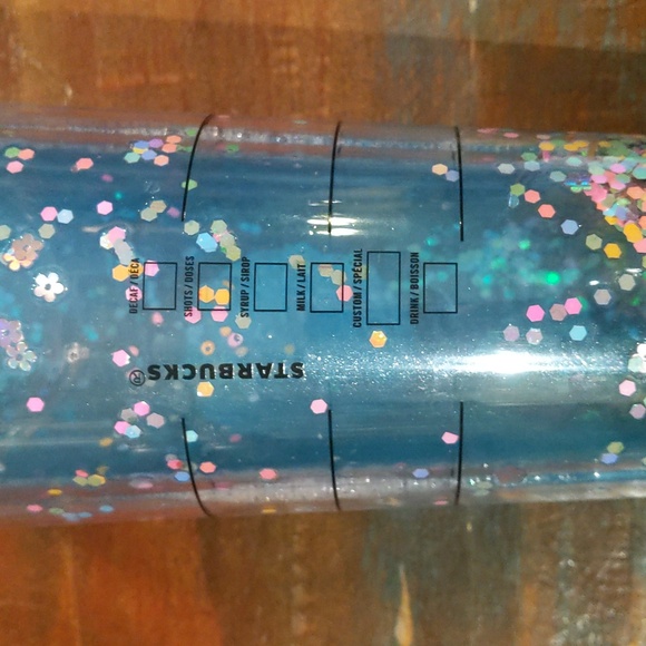 Starbucks Blue Snow Globe Tumbler 24 oz.  Flower/Pastel Confetti - Picture 4 of 5